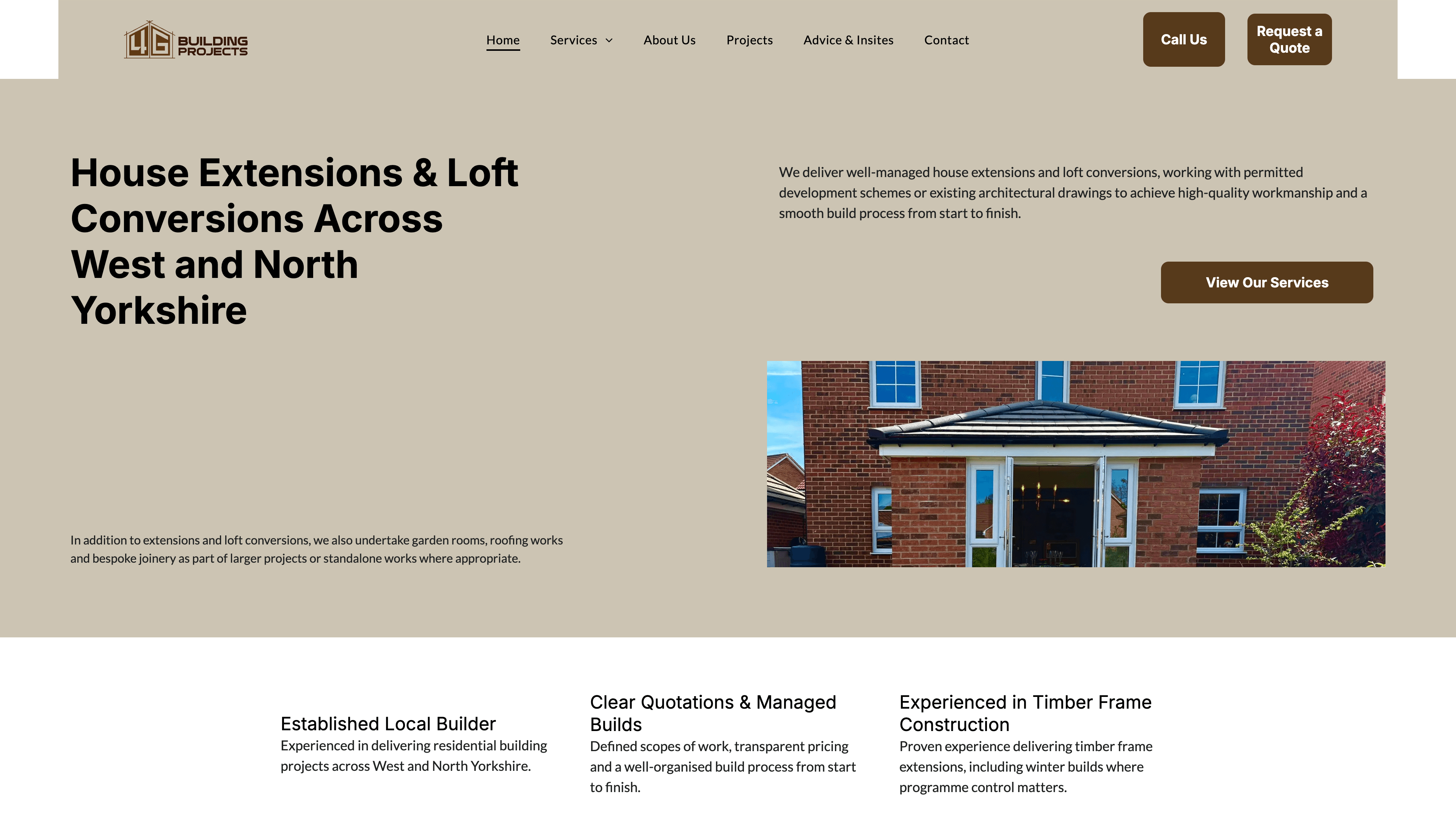 4G Building Projects website redesign, before and after - before