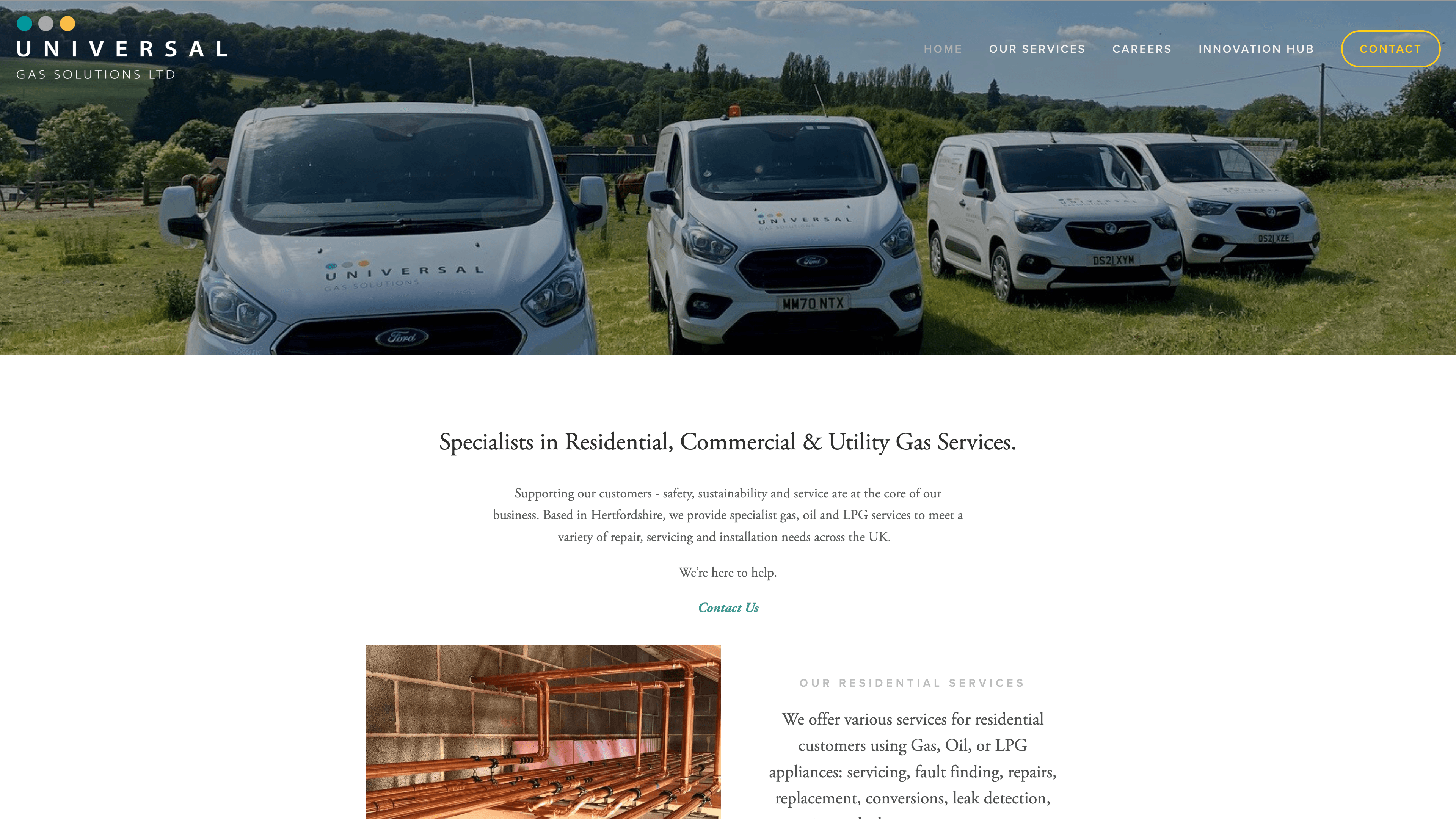 Universal Gas website redesign, before and after - before