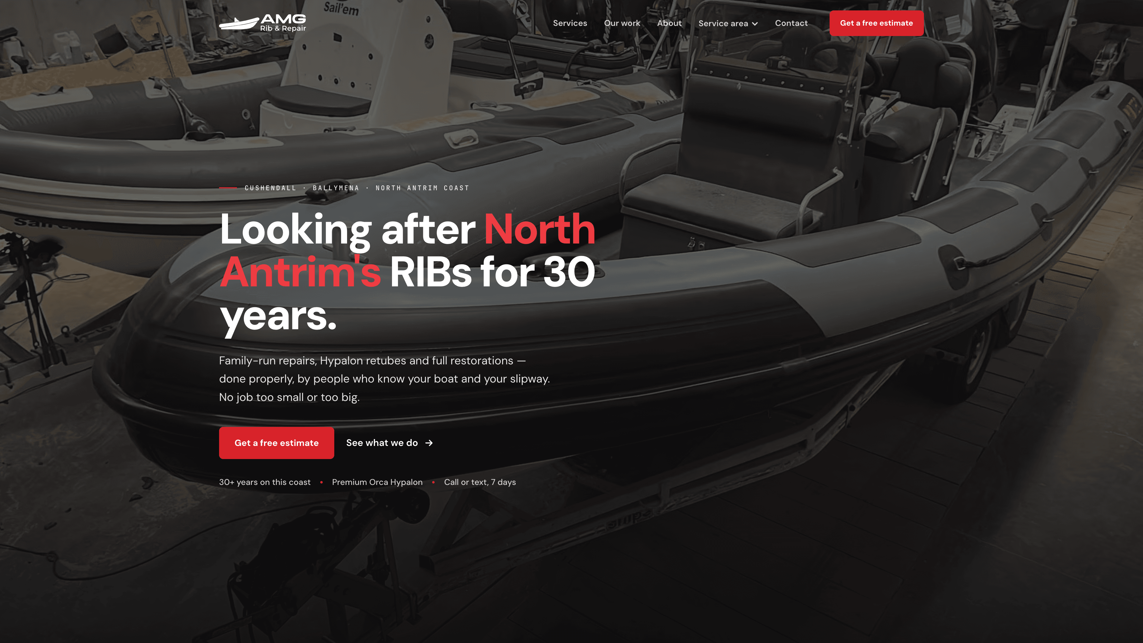 AMG Rib & Repair site shown on a desktop mockup