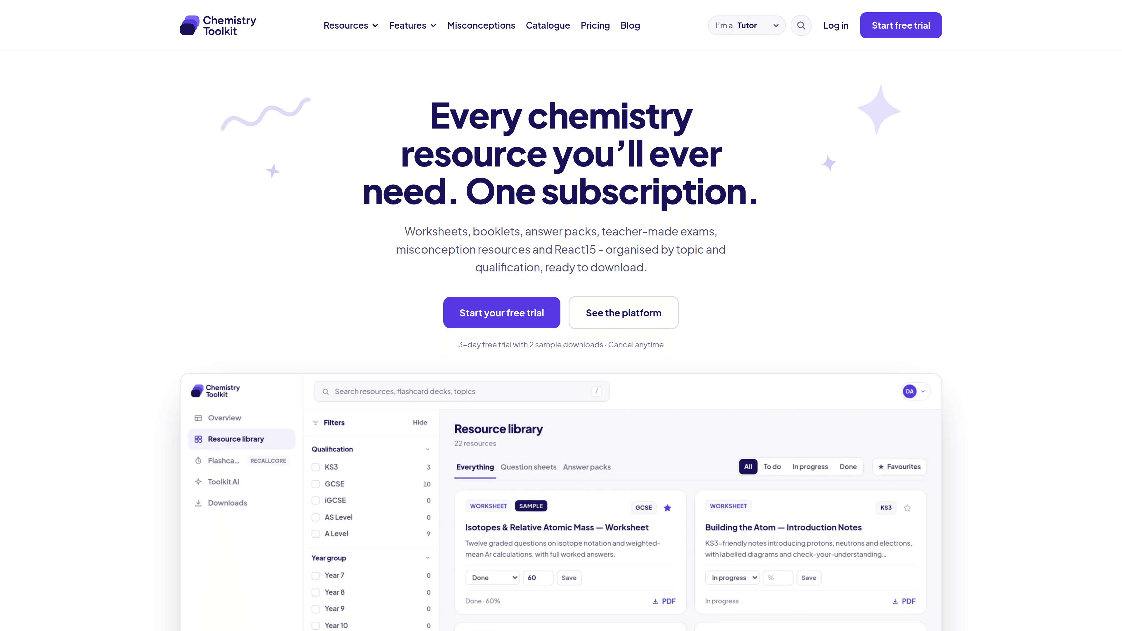 Chemistry Toolkit resource platform shown on a desktop mockup