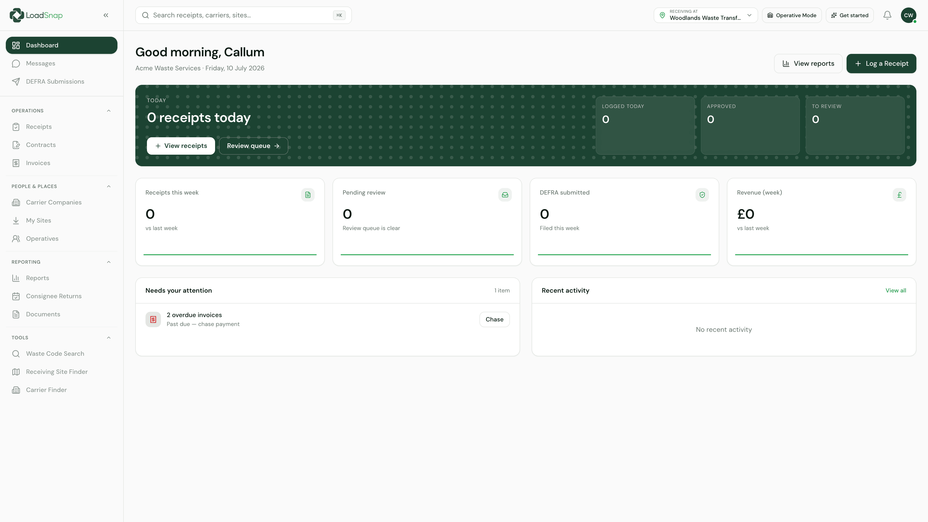 LoadSnap product dashboard built by Web Hero
