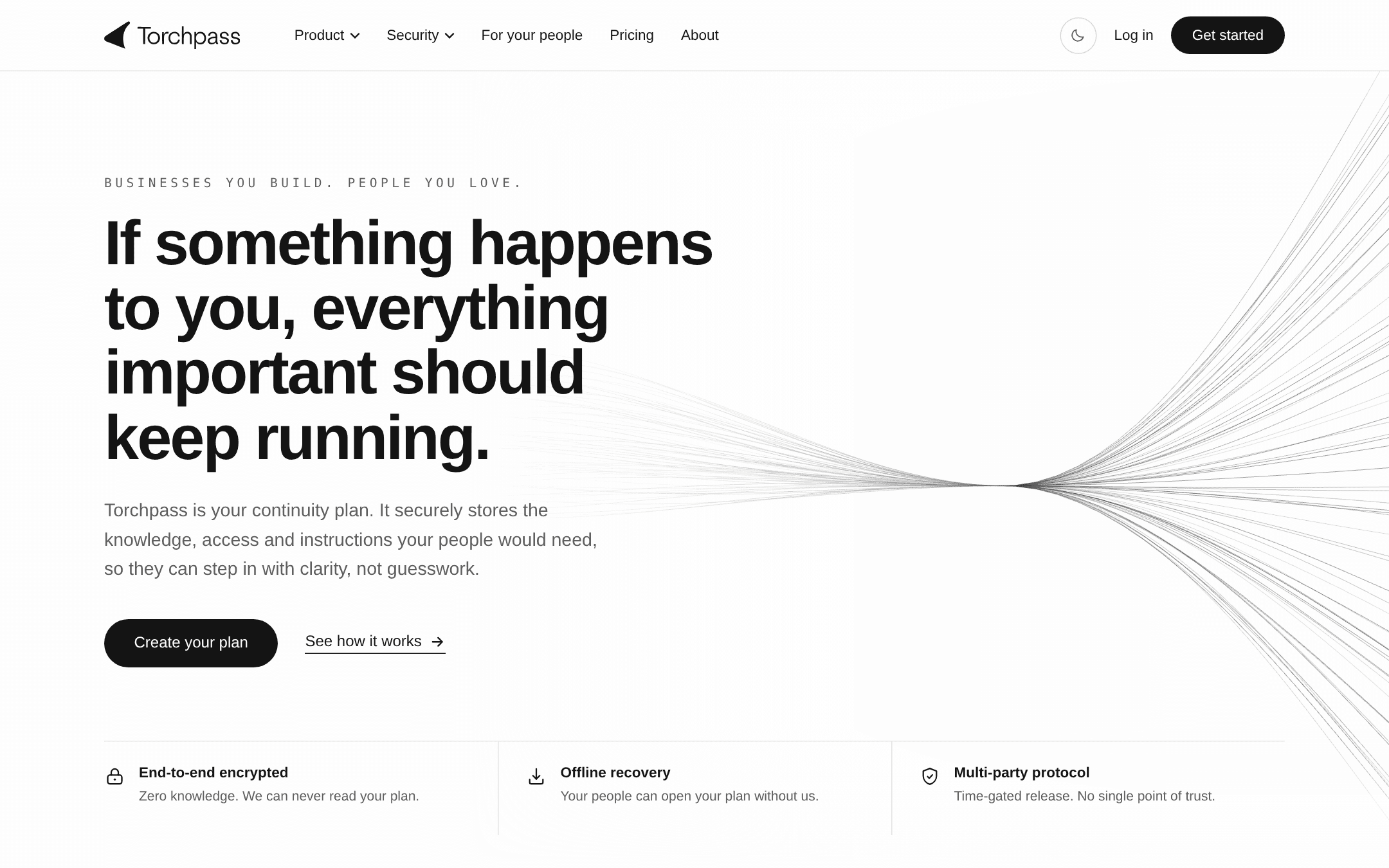 Torchpass marketing site shown on a desktop mockup