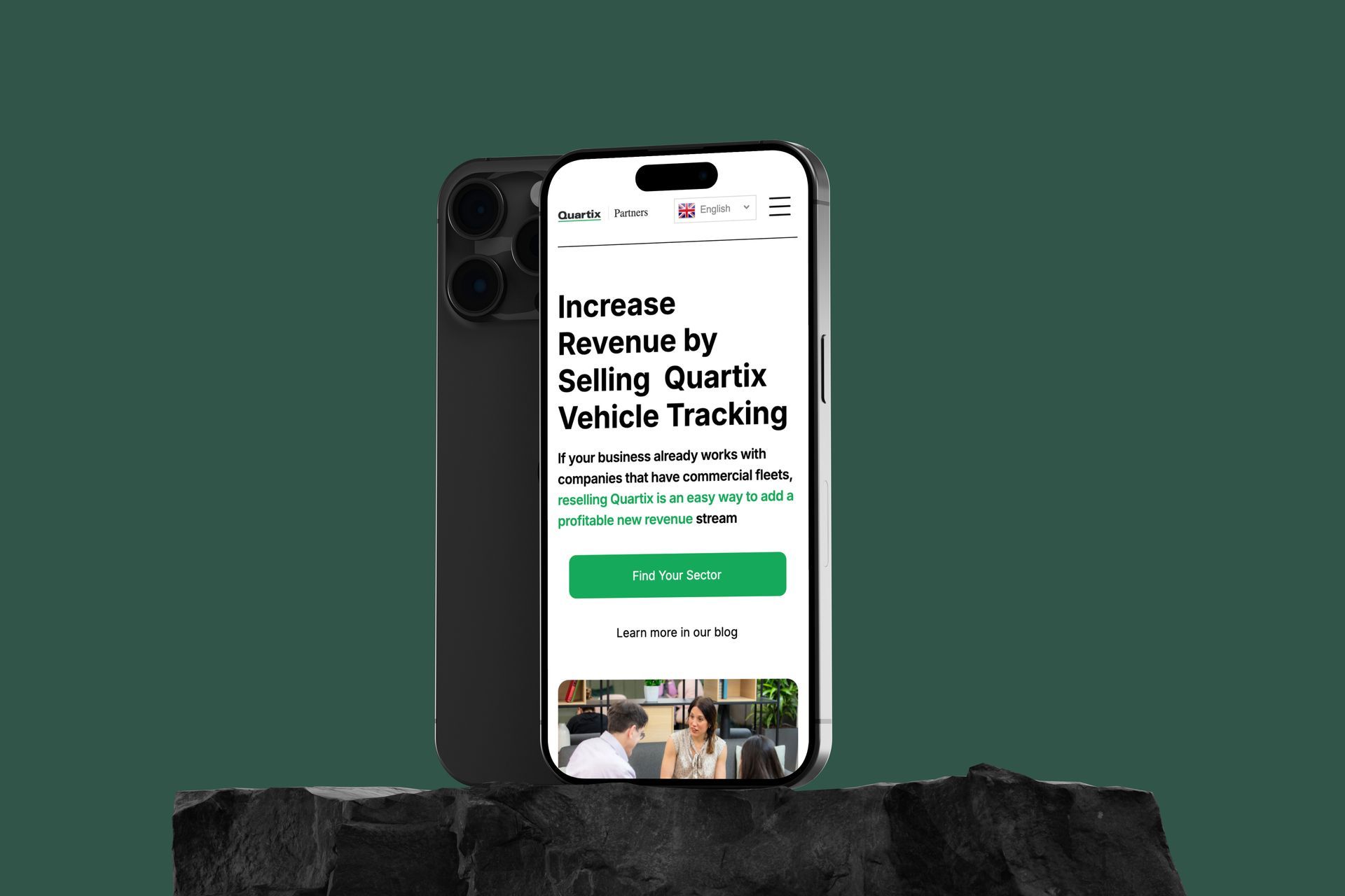Quartix telematics product pages on mobile