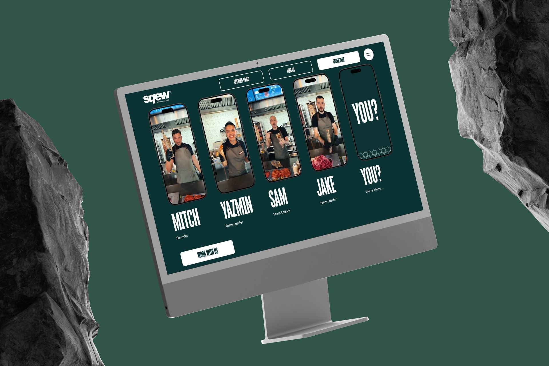 Sqew menu pages carrying the brand identity